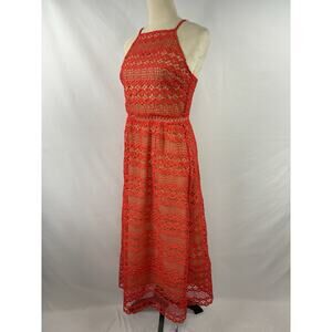 Adelyn Rae Alani Halter Dress Red Cream Medium Lace Overlay Midi